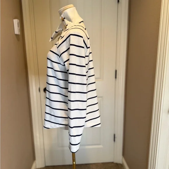 J. Crew Navy Striped Button-Collar Sweatshirt - New with tag - Picture 2 of 5